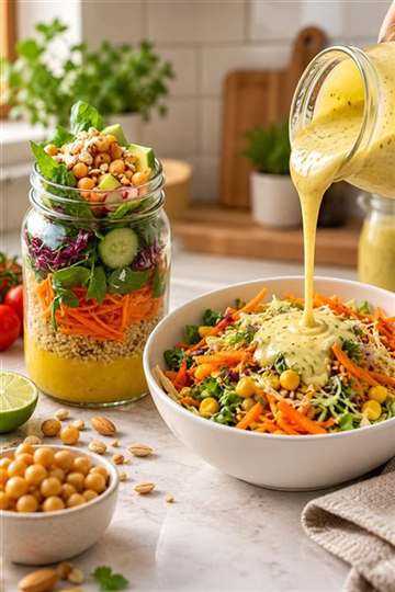 Salada no pote e salada servida com molho cremoso